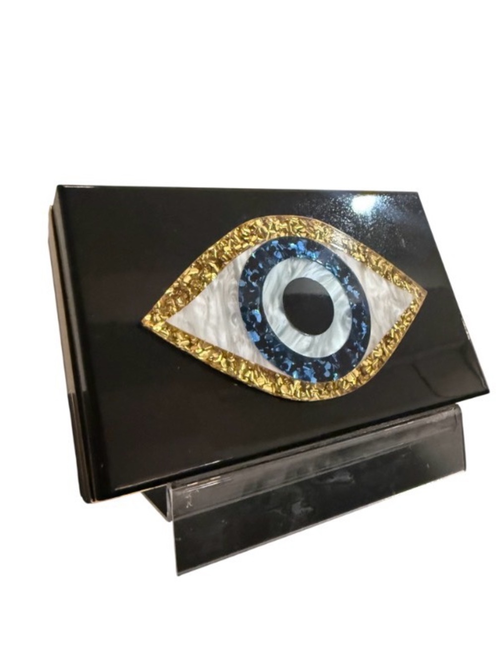 Black Evening Clutch with Decorative Eye Motif